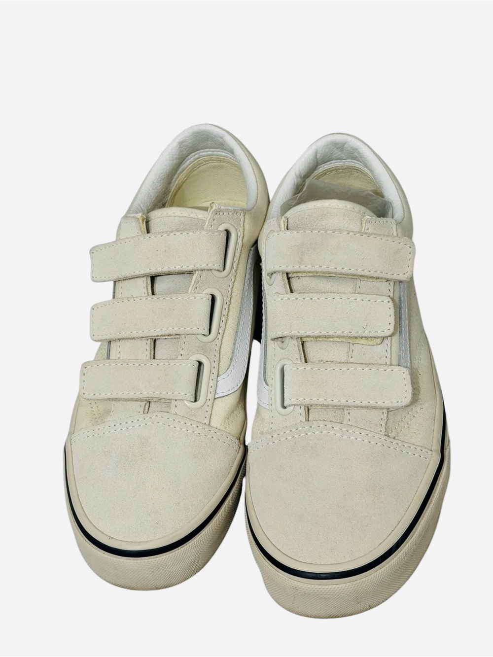 Vans Kids Beige Suede Velcro Sneakers with White Side Stripe